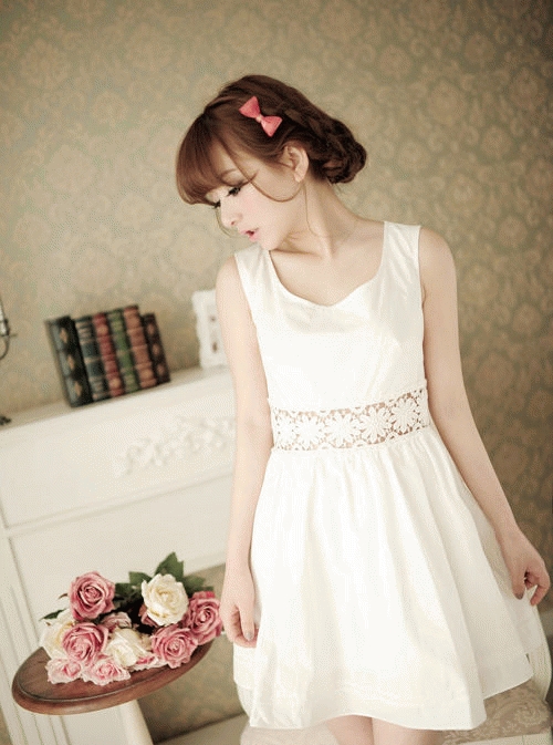 Jual White Dress  Cantik Chiffon Murah 