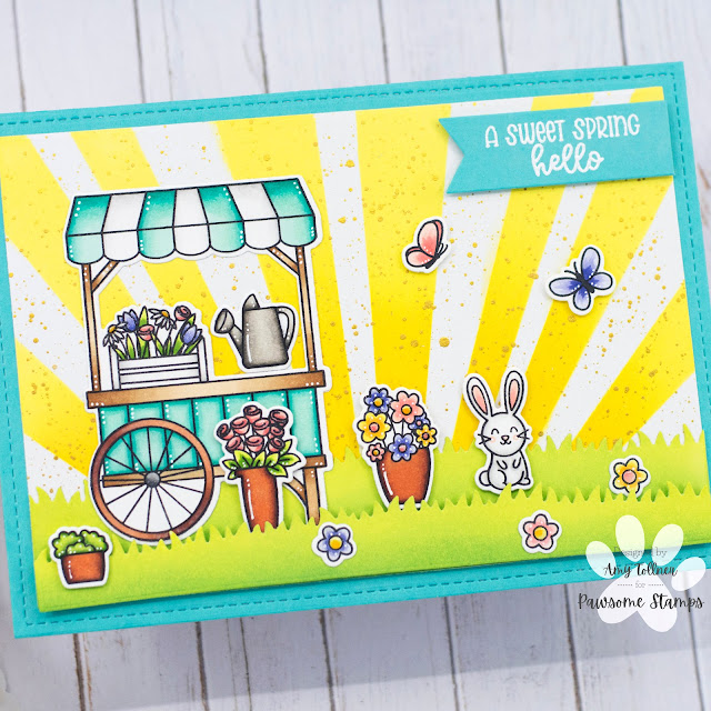 Spring Day Stamp Set, Tweet Birdie Stamp Set, Rays of Sunshine Stencil by Pawsome Stamps #pawsomestamps #handmade