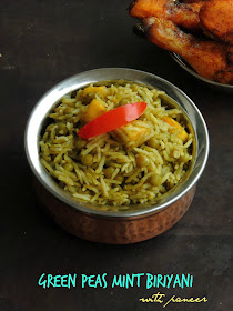 Paneer & Peas Biriyani,Pattani pudhina biriyani, Green peas mint biriyani