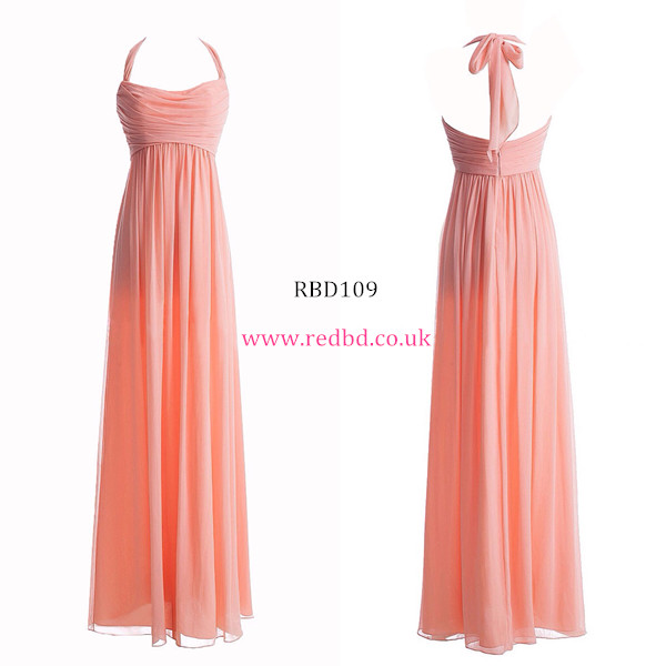 Halter Pink Long Bridesmaid Dress for pregnant women