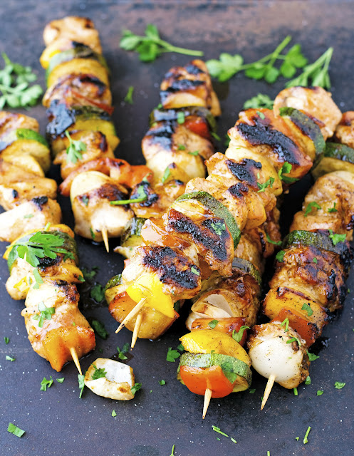 Honey Glazed Chicken too Veggie Kabobs