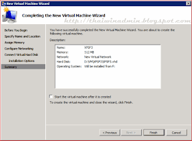 Completing the New Virtual Machine Wizard