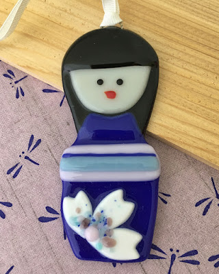 How To Make Kokeshi Japanese Asian Ornament Handmade Glass Fused Sharon Warren Glass FluterbyButterfly sharonwarrenglass Bullseye  Blue