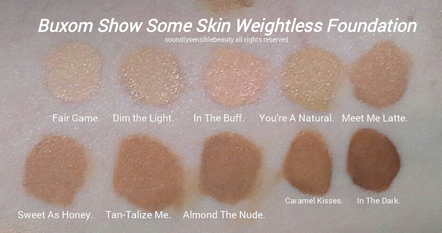 Buxom Show Some Skin Weightless Foundation Swatches of Shades 