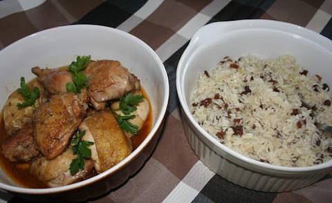 Coxas de Frango ao vinho do Porto (no tacho) com Arroz de passas