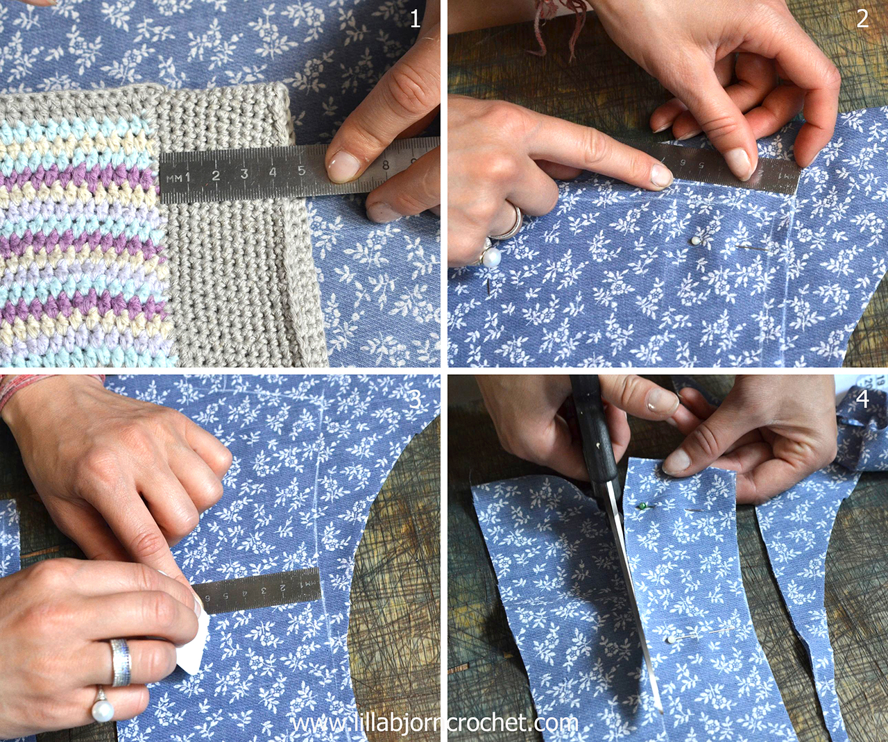 How to line Peacock Tail Bag with fabric and magnetic clasp - step by step tutorial with pictures by Lilla Bjorn Crochet