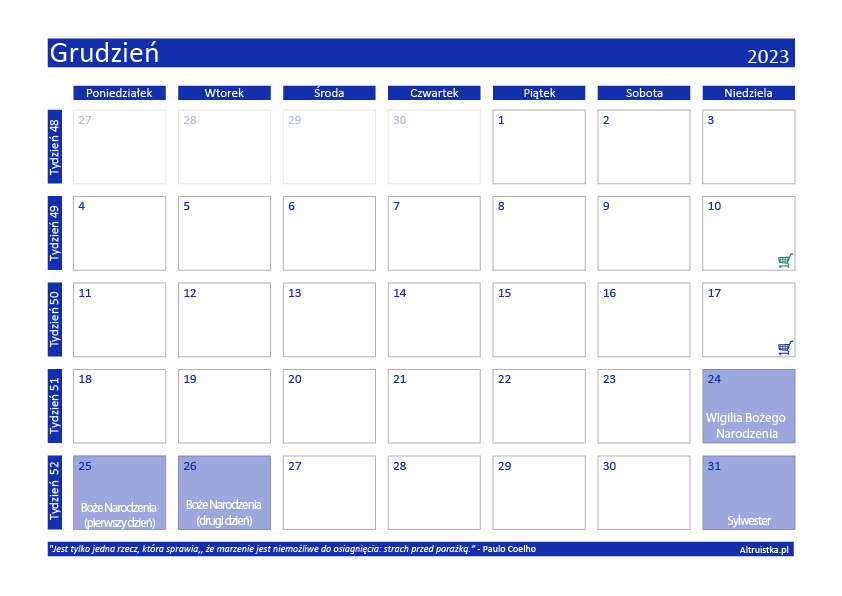 Grudzień 2023 - kalendarz do druku