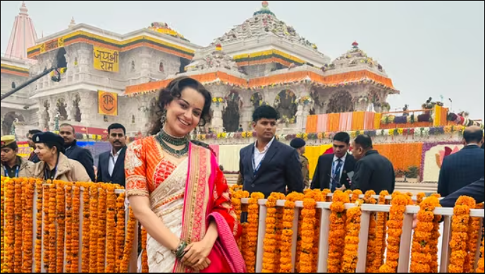 Kangana Ranaut decked up in a cream saree