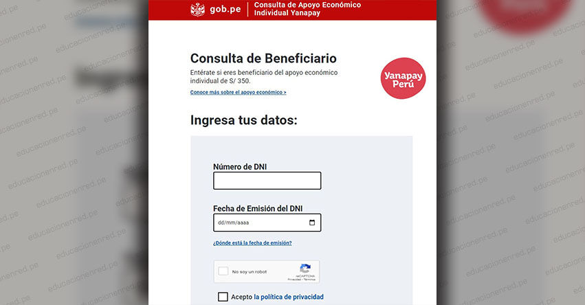 BONO YANAPAY PERÚ: Link oficial para consultar con tu DNI si eres beneficiario