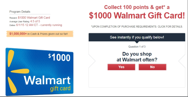 Free National Rewards - $1000 Walmart gift card