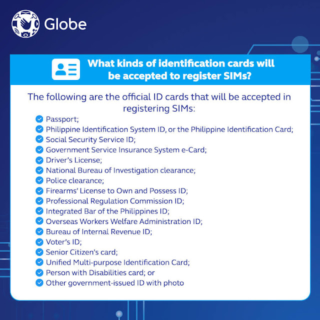 Kinds of identification cards accepted for SIM registration