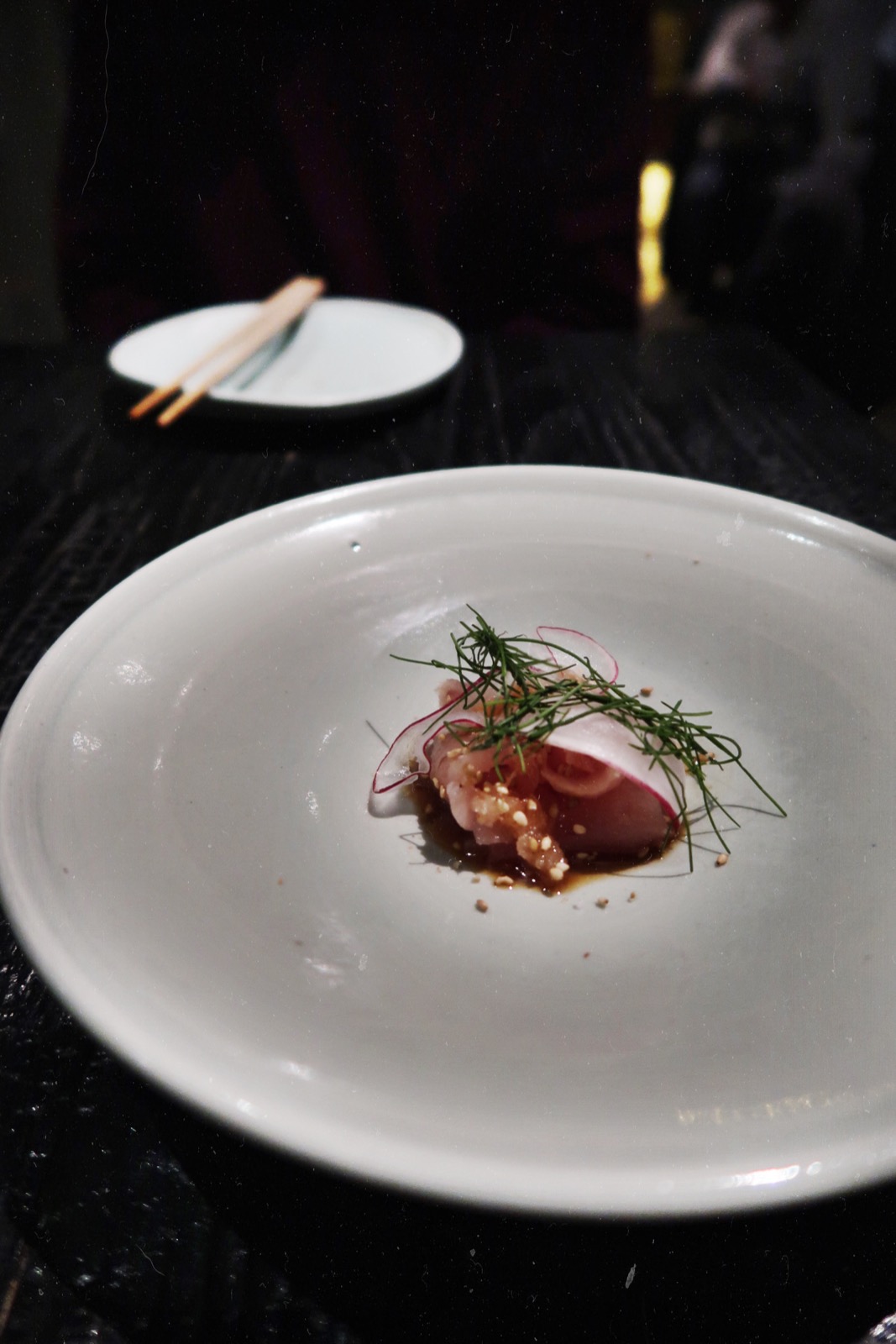 albacore tuna soaked in ponzu garnished with radishes from San Francisco's Robin.