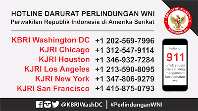  Hotline Darurat KBRI KJRI Indonesia USA