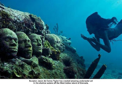 museum bawah laut, kepulauan karibia, pulau grenada, peninggalan sejarah, foto menakjubkan, gambar sejarah peradaban manusia