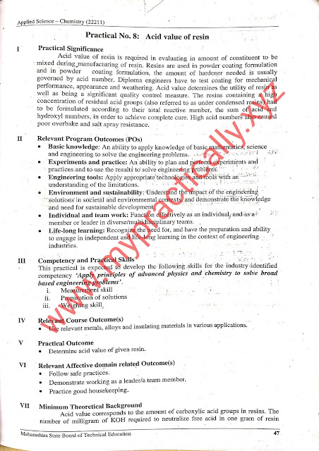 Acid value of resin Applied Chemistry Practical Answers Diploma Manaul answers -mypractically