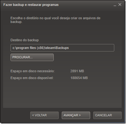 Escolha um local para salvar o backup