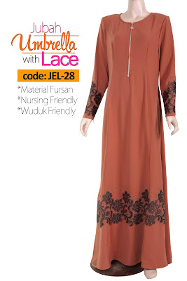 Jubah Umbrella Lace JEL-28 Persian Brown Depan 4