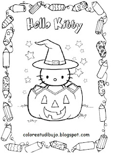 Hello Kitty en halloween para colorear