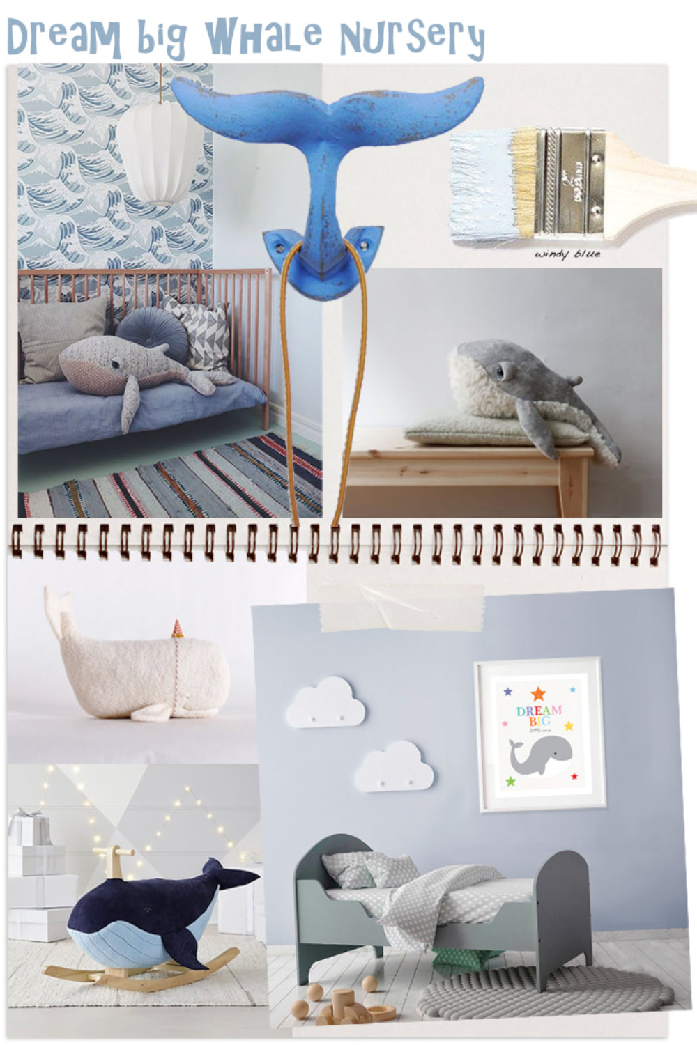 Dream big whale nursery inspiration mood board