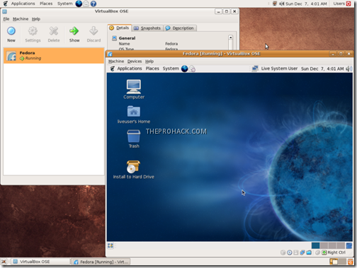 VirtualBox running Fedora 10 on Ubuntu 8.10 - theprohack.com