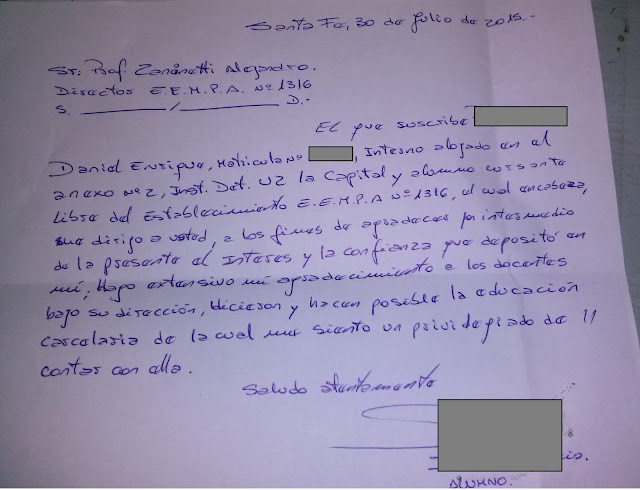 Carta de un alumno de la EEMPA