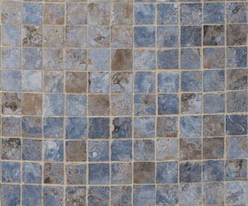 detail of blue and brown tiles