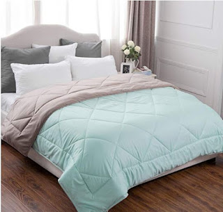 Bedsure Full/Queen Reversible Comforter Duvet Insert with Corner Ties-Quilted Down Alternative Comforter Diamond Stitching Design Mint/Tan 88"x88"