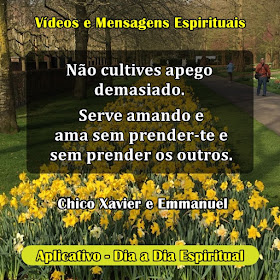 Não cultives apego demasiado. Serve amando e ama sem prender-te e sem prender os outros. Chico Xavier e Emmanuel – Aplicativo Dia a Dia Espiritual