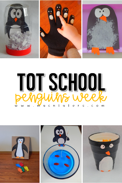 This post is packed full of penguin themed learning activities for toddlers. This weekly tot school curriculum features books, fine motor activities, gross motor activities, kids crafts, snacks and more to help your little learners have fun during play.