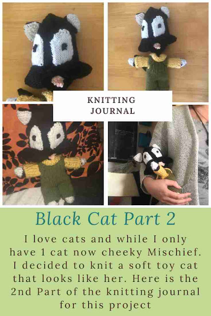 Picture of knitted black cat soft toy knitting journal