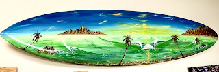 Custom hand shaped hand painted surfboard by Paul Carter san Clemente surfboards