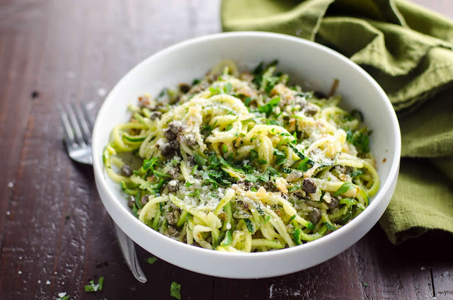 Zucchini Noodles with Lemon Caper Butter by Umami Girl