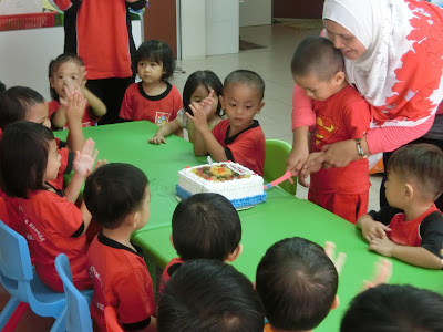 Celebrating lil' Iman's 4th year birthday at his Permata Playschool