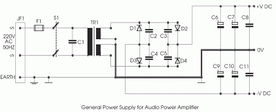 Simple 50-W Electronic Amplifier Circuit Diagram