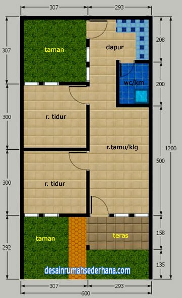 Desain Rumah Sederhana Minimalis Type 45/72 2 Kamar Tidur 