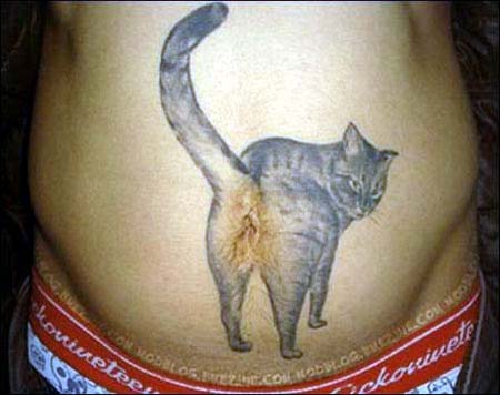 tatoo:de gato olhando para tras com o rabo amarelo ksksksks tem coragem