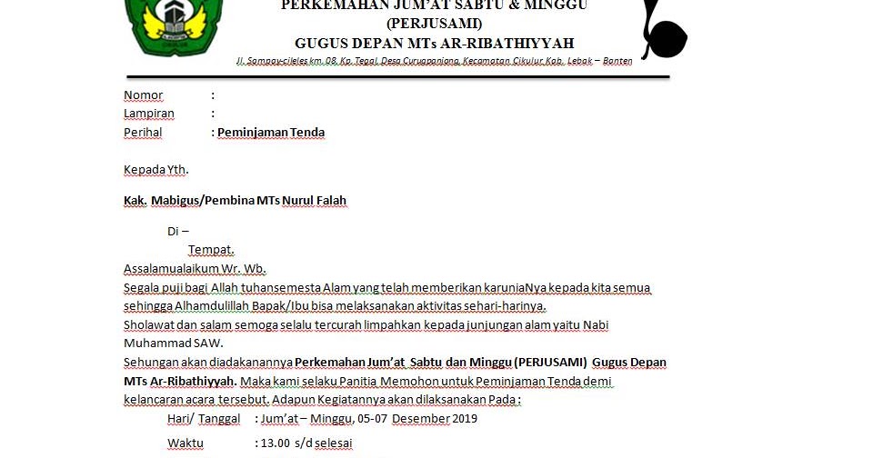 Contoh Surat Peminjaman Tenda Husnuls492 