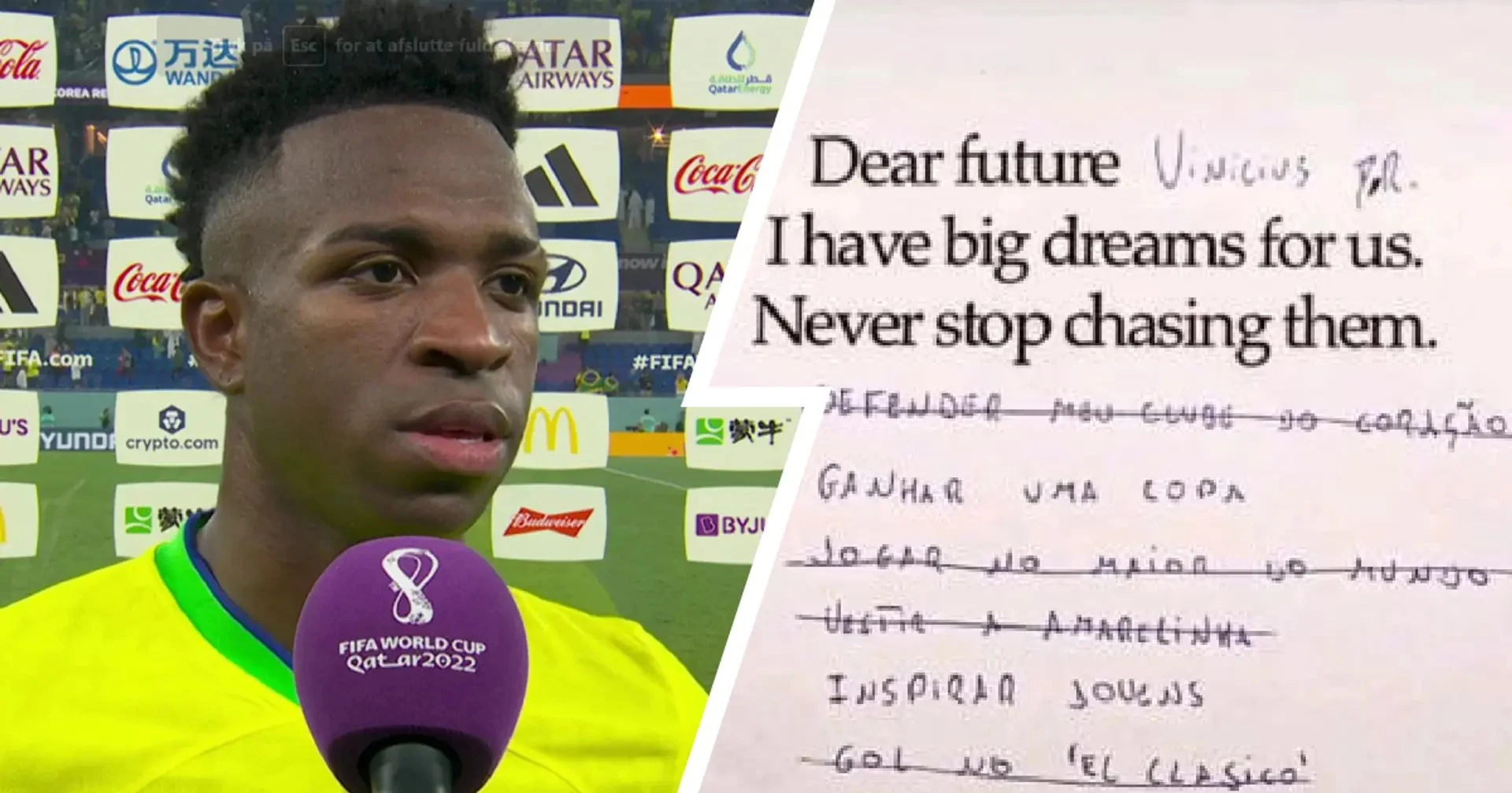 Vinicius Jr shows off 8 big dreams he wrote down as a kid -- he's almost achieved all at 22