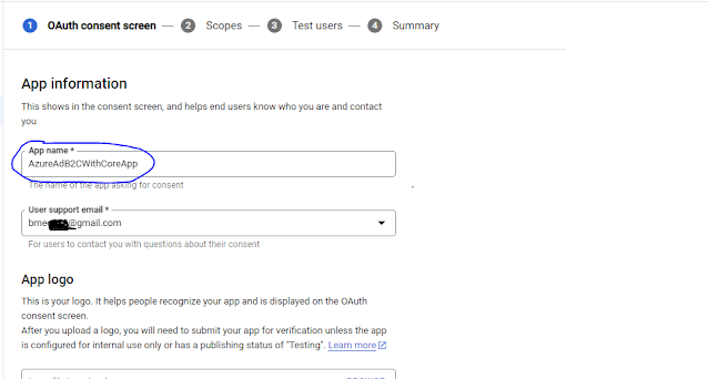 Google console project add application name support email and required details