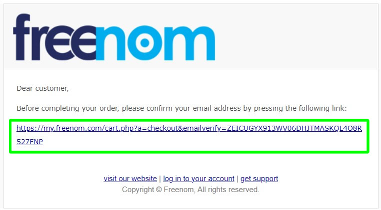verify registration by clicking the verification link from freenom