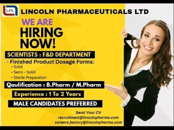 Job Availables,Lincoln Pharmaceuticals Ltd Job Vacancy For B.Pharm/ M.Pharm