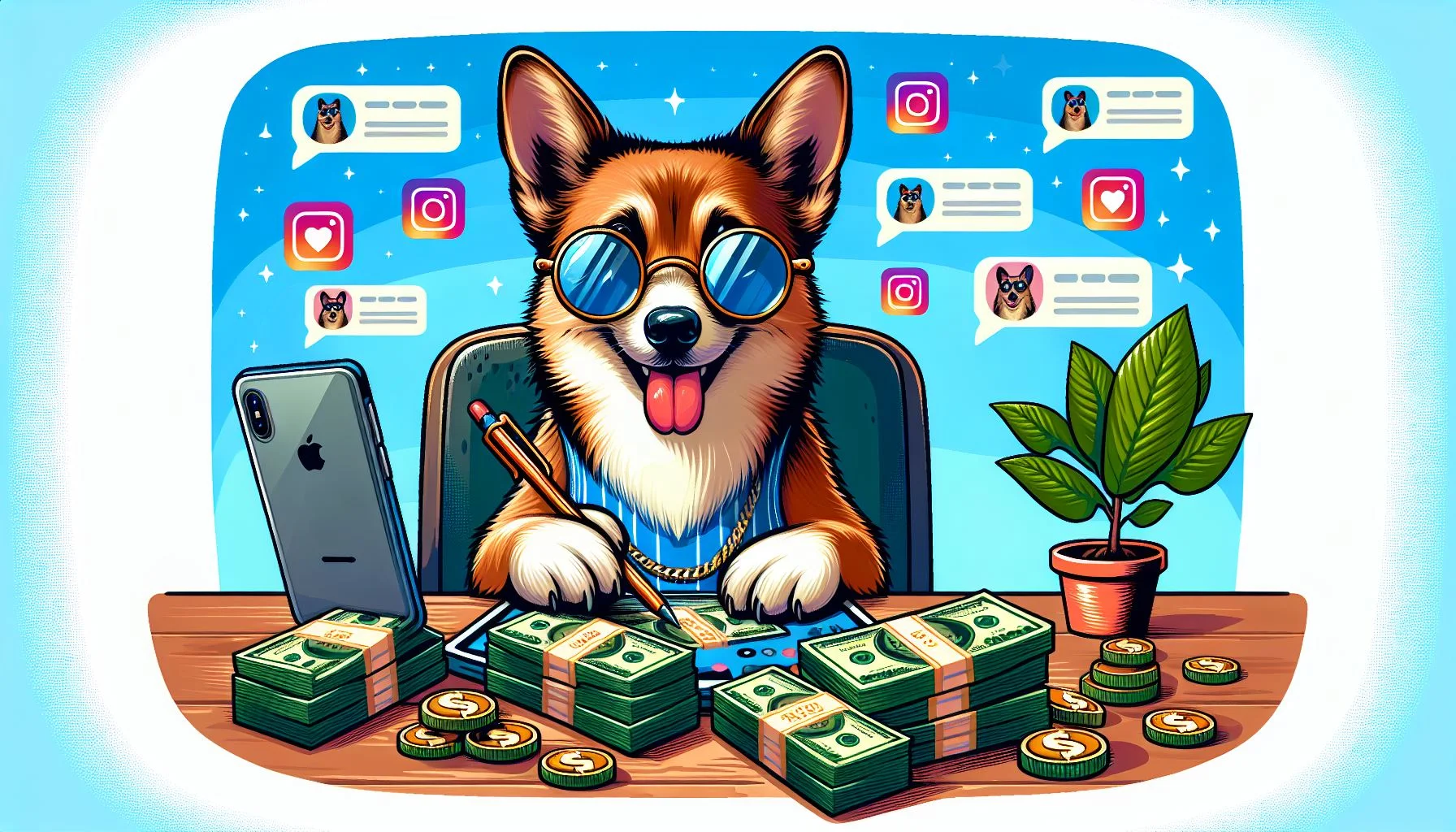A pet influencer counting money