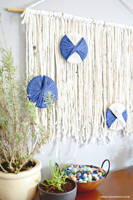 So easy DIY navy and neutral boho wall hanging