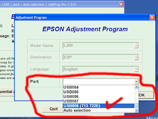 Tentukan port USb Epson T13x-nya