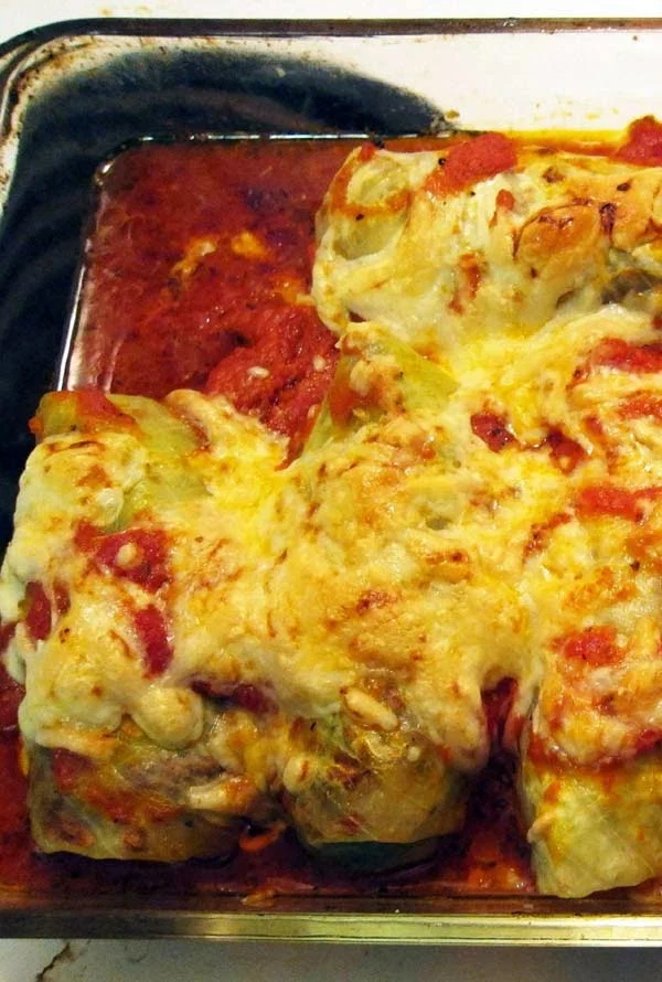 Low-carb Cabbage Roll Baked in Tomato Sauce and Mozzarella Cheese