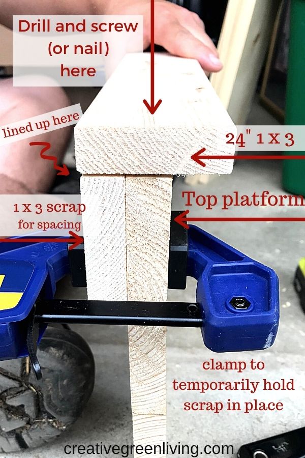 How to make a DIY Chicknic Table - free plans for how to build a chicken picnic table including step-by-step directions - how to use a spacer board to line up the frame edge and where to put the nails or screws