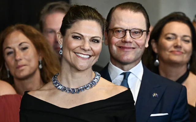Crown Princess Victoria wore a new floral-print flared skirt by Philosophy Di Lorenzo Serafini, and black top