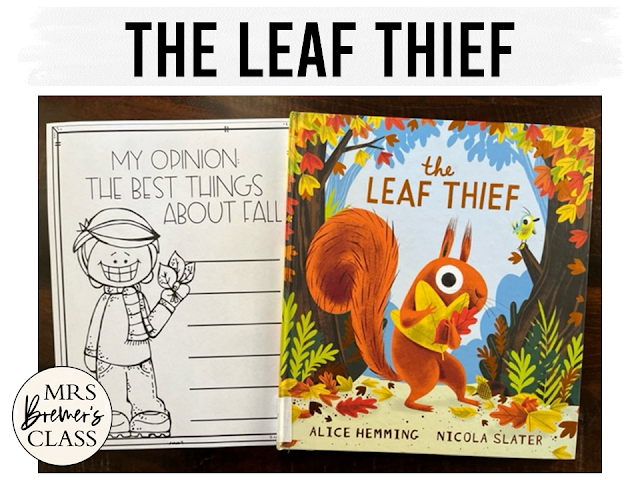 The Leaf Thief book activities unit with companion worksheets, literacy printables, lesson ideas, and a craft for fall in Kindergarten and First Grade