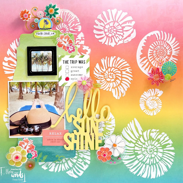 Tropical Vacation Scrapbook Layout with Stenciled Shell Background
