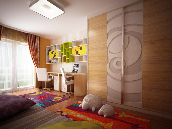 Kids bedroom design look with bright color colored textures-3